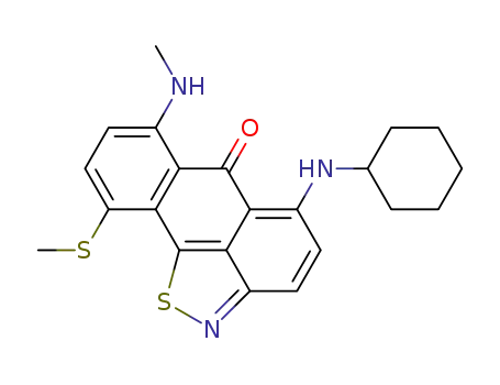 Molecular Structure of 144459-08-5 (7-methylamino-10-methylthio-5-cyclohexylamino-6H-anthra<9,1-cd>isothiazol-6-one)
