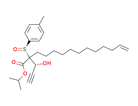 Molecular Structure of 1026081-80-0 (2-((R)-1-Hydroxy-prop-2-ynyl)-2-((S)-toluene-4-sulfinyl)-tetradec-13-enoic acid isopropyl ester)