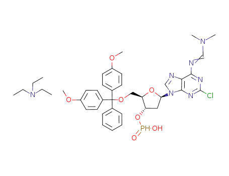 2-chloro-9-<2'-deoxy-5'-O-(4,4'-dimethoxytrityl)-β-D-erythro-pentofuranosyl>-6-<<(dimethylamino)methylidene>amino>-9H-purine 3'-triethylammonium phosphonate