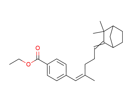 Molecular Structure of 97845-97-1 (Benzoic acid,
4-[5-(3,3-dimethylbicyclo[2.2.1]hept-2-ylidene)-2-methyl-1-pentenyl]-,
ethyl ester, (E,E)-)