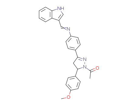 Molecular Structure of 114217-18-4 (1H-Pyrazole,
1-acetyl-4,5-dihydro-3-[4-[(1H-indol-3-ylmethylene)amino]phenyl]-5-(4-
methoxyphenyl)-)