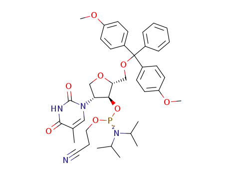 Diisopropyl-phosphoramidous acid (2R,3S,4R)-2-[bis-(4-methoxy-phenyl)-phenyl-methoxymethyl]-4-(5-methyl-2,4-dioxo-3,4-dihydro-2H-pyrimidin-1-yl)-tetrahydro-furan-3-yl ester 2-cyano-ethyl ester