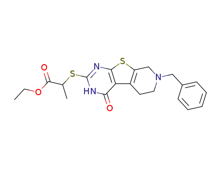 Molecular Structure of 105543-93-9 (2-(7-Benzyl-4-oxo-3,4,5,6,7,8-hexahydro-pyrido[4',3':4,5]thieno[2,3-d]pyrimidin-2-ylsulfanyl)-propionic acid ethyl ester)
