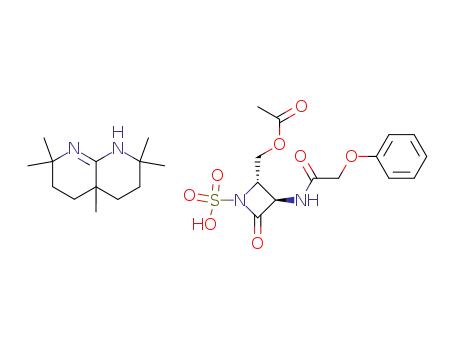 (3R,4S)-4-acetoxymethyl-3-phenoxyacetamido-2-oxo-1-sulfoazetidine 3,3,6,9,9-pentamethyl-2,10-diazabicyclo<4.4.0>-1-decene salt
