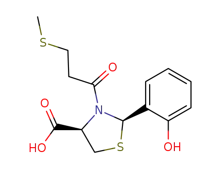 Molecular Structure of 83473-93-2 ((2R,4R)-2-(2-hydroxyphenyl)-3-[3-(methylsulfanyl)propanoyl]-1,3-thiazolidine-4-carboxylic acid)