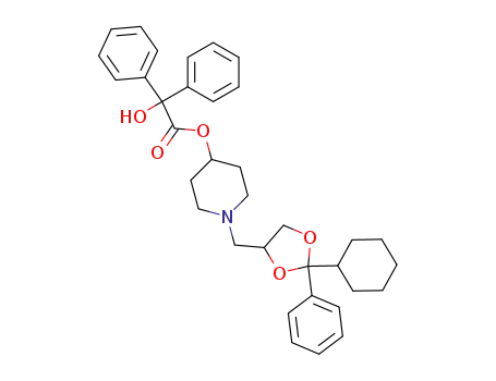 Molecular Structure of 91522-72-4 (Benzeneacetic acid, a-hydroxy-a-phenyl-,
1-[(2-cyclohexyl-2-phenyl-1,3-dioxolan-4-yl)methyl]-4-piperidinyl ester,
cis-)