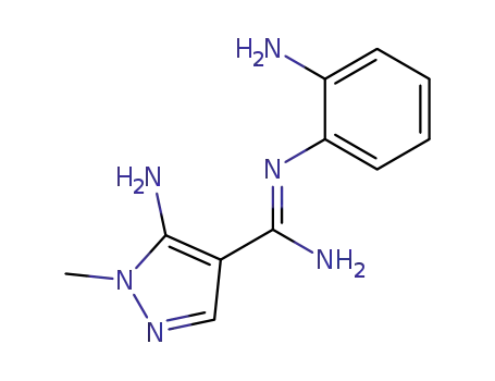 Molecular Structure of 88105-07-1 (1H-Pyrazole-4-carboximidamide,
5-amino-N-(2-aminophenyl)-1-methyl-, (Z)-)