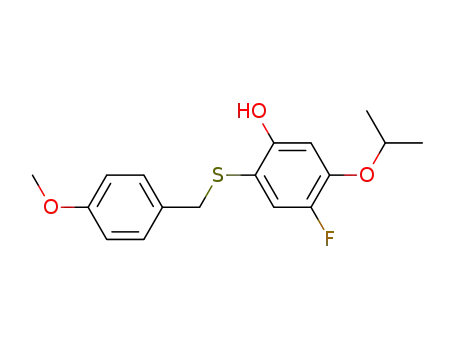 Molecular Structure of 213206-75-8 (4-Fluoro-5-isopropoxy-2-(4-methoxy-benzylsulfanyl)-phenol)