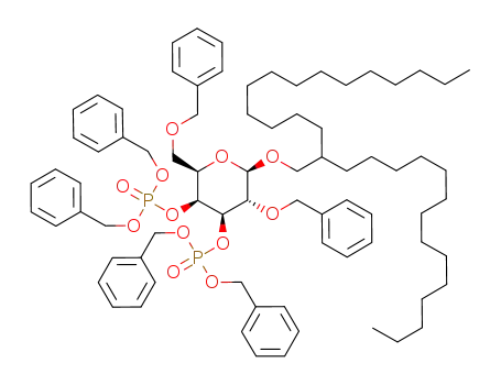 Molecular Structure of 209248-35-1 (Phosphoric acid dibenzyl ester (2R,3S,4R,5R,6R)-5-benzyloxy-2-benzyloxymethyl-4-(bis-benzyloxy-phosphoryloxy)-6-(2-tetradecyl-hexadecyloxy)-tetrahydro-pyran-3-yl ester)