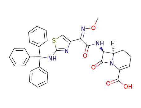 Molecular Structure of 76470-69-4 ((6R,7S)-7-{2-[(Z)-Methoxyimino]-2-[2-(trityl-amino)-thiazol-4-yl]-acetylamino}-8-oxo-1-aza-bicyclo[4.2.0]oct-2-ene-2-carboxylic acid)