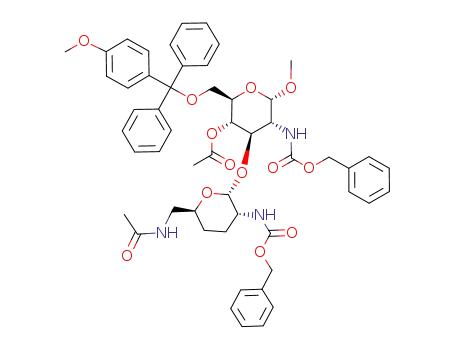 Acetic acid (2R,3S,4R,5R,6S)-4-[(2R,3R,6S)-6-(acetylamino-methyl)-3-benzyloxycarbonylamino-tetrahydro-pyran-2-yloxy]-5-benzyloxycarbonylamino-6-methoxy-2-[(4-methoxy-phenyl)-diphenyl-methoxymethyl]-tetrahydro-pyran-3-yl ester