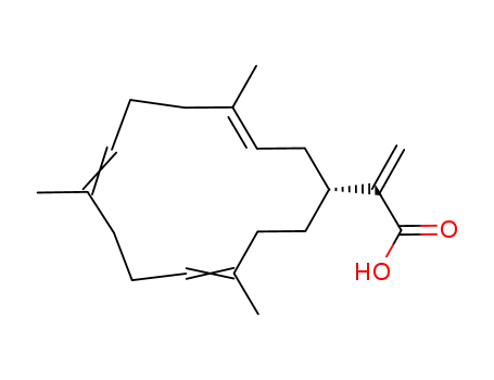Molecular Structure of 118583-94-1 (2-[(1R,3Z,7Z,11Z)-4,8,12-trimethylcyclotetradeca-3,7,11-trien-1-yl]prop-2-enoic acid)