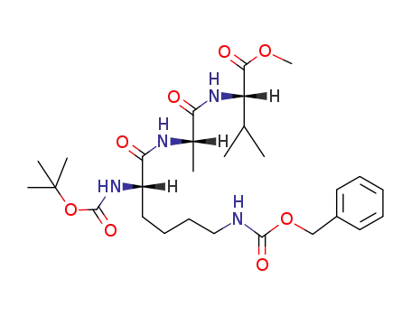 Molecular Structure of 126908-60-9 ((S)-2-[(S)-2-((S)-6-Benzyloxycarbonylamino-2-tert-butoxycarbonylamino-hexanoylamino)-propionylamino]-3-methyl-butyric acid methyl ester)