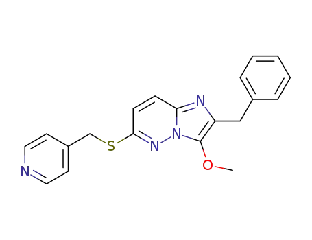 Molecular Structure of 144448-60-2 (Imidazo[1,2-b]pyridazine,
3-methoxy-2-(phenylmethyl)-6-[(4-pyridinylmethyl)thio]-)