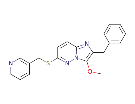 Molecular Structure of 144448-59-9 (Imidazo[1,2-b]pyridazine,
3-methoxy-2-(phenylmethyl)-6-[(3-pyridinylmethyl)thio]-)