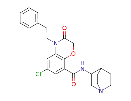 Molecular Structure of 141762-14-3 (6-Chloro-3-oxo-4-phenethyl-3,4-dihydro-2H-benzo[1,4]oxazine-8-carboxylic acid (1-aza-bicyclo[2.2.2]oct-3-yl)-amide)