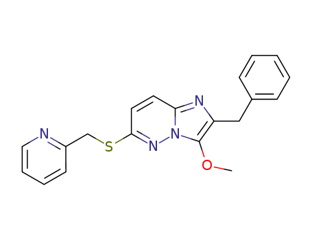 Molecular Structure of 144448-58-8 (Imidazo[1,2-b]pyridazine,
3-methoxy-2-(phenylmethyl)-6-[(2-pyridinylmethyl)thio]-)