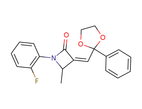 Molecular Structure of 140649-56-5 (2-Azetidinone,
1-(2-fluorophenyl)-4-methyl-3-[(2-phenyl-1,3-dioxolan-2-yl)methylene]-,
(E)-)