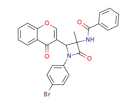 Molecular Structure of 143947-55-1 (Benzamide,
N-[1-(4-bromophenyl)-3-methyl-2-oxo-4-(4-oxo-4H-1-benzopyran-3-yl)-
3-azetidinyl]-)