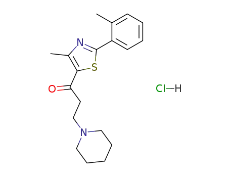 Molecular Structure of 142992-96-9 (1-Propanone,
1-[4-methyl-2-(2-methylphenyl)-5-thiazolyl]-3-(1-piperidinyl)-,
monohydrochloride)