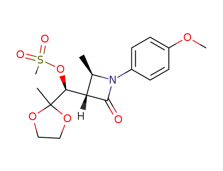 Molecular Structure of 140649-16-7 (Methanesulfonic acid (S)-[(2R,3S)-1-(4-methoxy-phenyl)-2-methyl-4-oxo-azetidin-3-yl]-(2-methyl-[1,3]dioxolan-2-yl)-methyl ester)