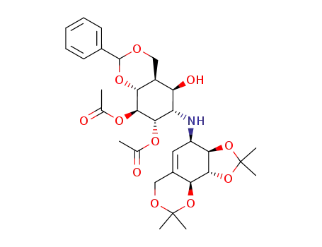 Molecular Structure of 148347-68-6 (Acetic acid (4aS,5R,6S,7S,8S,8aR)-8-acetoxy-5-hydroxy-2-phenyl-6-((3aR,4R,9aS,9bR)-2,2,8,8-tetramethyl-4,6,9a,9b-tetrahydro-3aH-[1,3]dioxolo[4',5':3,4]benzo[1,2-d][1,3]dioxin-4-ylamino)-hexahydro-benzo[1,3]dioxin-7-yl ester)