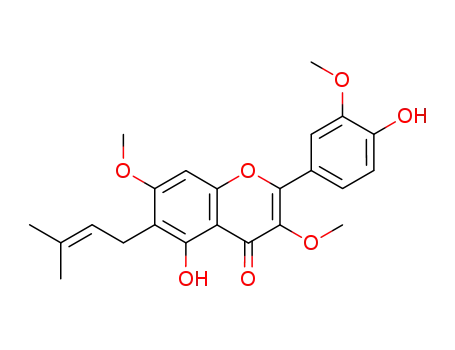 Molecular Structure of 90179-88-7 (4H-1-Benzopyran-4-one,
5-hydroxy-2-(4-hydroxy-3-methoxyphenyl)-3,7-dimethoxy-6-(3-methyl-2-
butenyl)-)