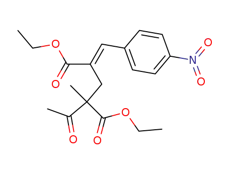 Molecular Structure of 88039-76-3 (Pentanedioic acid, 2-acetyl-2-methyl-4-[(4-nitrophenyl)methylene]-,
diethyl ester, (E)-)