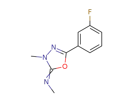 Molecular Structure of 139488-49-6 (Methanamine,
N-[5-(3-fluorophenyl)-3-methyl-1,3,4-oxadiazol-2(3H)-ylidene]-)