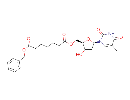 Molecular Structure of 177779-36-1 (Heptanedioic acid benzyl ester (2R,3S,5R)-3-hydroxy-5-(5-methyl-2,4-dioxo-3,4-dihydro-2H-pyrimidin-1-yl)-tetrahydro-furan-2-ylmethyl ester)