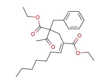 Molecular Structure of 88039-81-0 (Pentanedioic acid, 2-acetyl-4-heptylidene-2-(phenylmethyl)-, diethyl
ester, (E)-)