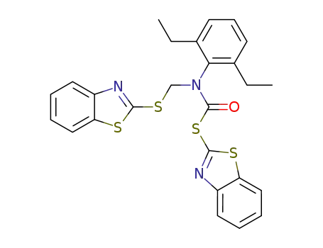 Molecular Structure of 113707-98-5 (Carbamothioic acid, [(2-benzothiazolylthio)methyl](2,6-diethylphenyl)-,
S-2-benzothiazolyl ester)