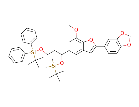 7-methoxy-2-(3,4-methylenedioxyphenyl)-5-(1-t-butyldimethylsilyloxy-3-t-butyldiphenylsilyloxypropyl)-benzo<b>furan