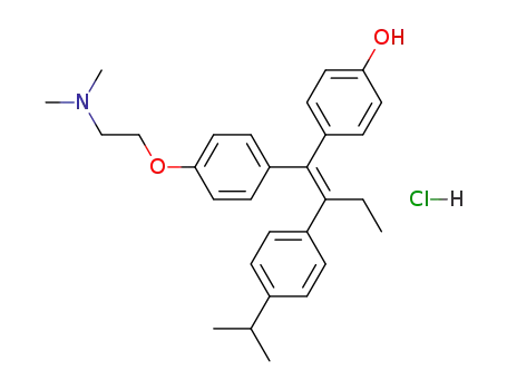 Molecular Structure of 115767-72-1 (Phenol,
4-[(1Z)-1-[4-[2-(dimethylamino)ethoxy]phenyl]-2-[4-(1-methylethyl)phenyl
]-1-butenyl]-, hydrochloride)