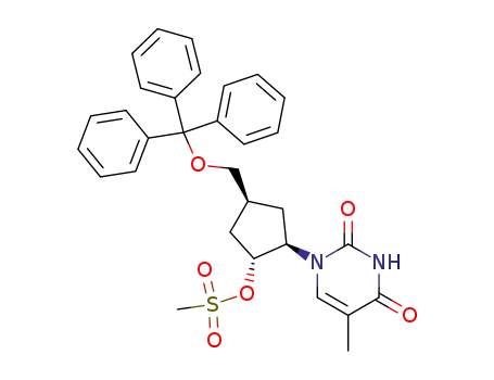 (+/-)-5-methyl-1-<(1α,2β,4α)-2-(methanesulfonyloxy)-4-<(triphenylmethoxy)methyl>cyclopentyl>-2,4(1H,3H)-pyrimidinedione