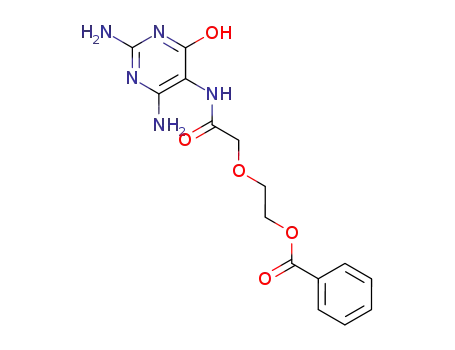 Molecular Structure of 88713-39-7 (Acetamide,
2-[2-(benzoyloxy)ethoxy]-N-(2,6-diamino-1,4-dihydro-4-oxo-5-pyrimidin
yl)-)
