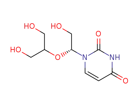 Molecular Structure of 29847-34-5 (2,4(1H,3H)-Pyrimidinedione,
1-[2-hydroxy-1-[2-hydroxy-1-(hydroxymethyl)ethoxy]ethyl]-, (R)-)
