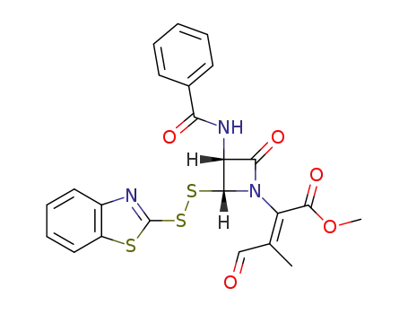 Molecular Structure of 59503-80-9 (methyl (2Z)-2-{2-(1,3-benzothiazol-2-yldisulfanyl)-4-oxo-3-[(phenylcarbonyl)amino]azetidin-1-yl}-3-methyl-4-oxobut-2-enoate)