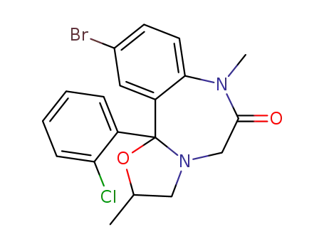 Molecular Structure of 32969-62-3 (10-bromo-11b-(2-chloro-phenyl)-2,7-dimethyl-2,3,7,11b-hexahydro-benzo[<i>f</i>]oxazolo[3,2-<i>e</i>][1,4]diazepin-6-one)