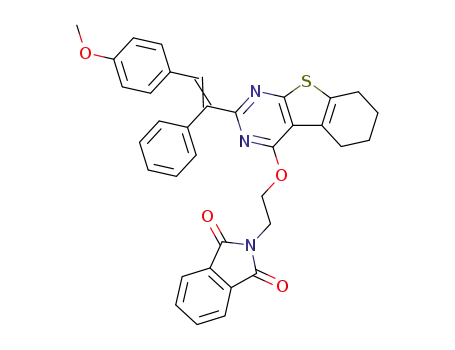 Molecular Structure of 70282-51-8 (<i>N</i>-(2-{2-[2-(4-methoxy-phenyl)-1-phenyl-vinyl]-5,6,7,8-tetrahydro-benzo[4,5]thieno[2,3-<i>d</i>]pyrimidin-4-yloxy}-ethyl)-phthalimide)