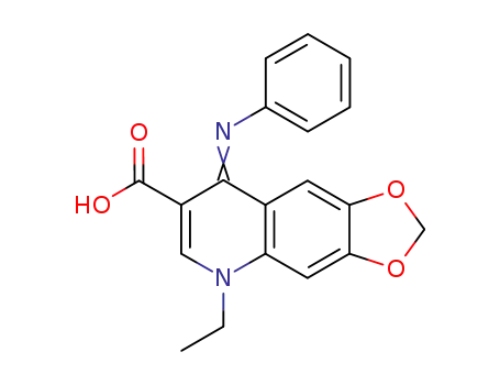 Molecular Structure of 61324-36-5 (1,3-Dioxolo[4,5-g]quinoline-7-carboxylic acid,
5-ethyl-5,8-dihydro-8-(phenylimino)-)