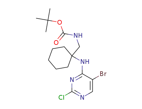 Molecular Structure of 1374635-87-6 (tert-butyl N-[[1-[(5-bromo-2-chloro-pyrimidin-4-yl)amino]cyclohexyl]methyl]carbamate)