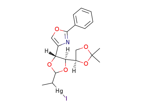 Molecular Structure of 21737-05-3 ({(Ξ)-1-[(2Ξ,4<i>S</i>)-4<i>r</i>-((<i>R</i>)-2,2-dimethyl-[1,3]dioxolan-4-yl)-5<i>t</i>-(2-phenyl-oxazol-4-yl)-[1,3]dioxolan-2-yl]-ethyl}-iodo-mercury)