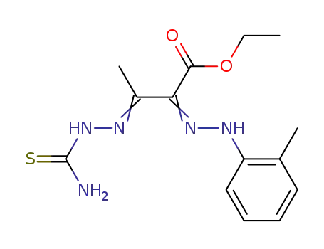 Molecular Structure of 29783-75-3 (ethyl (2Z)-3-(2-carbamothioylhydrazinylidene)-2-[2-(2-methylphenyl)hydrazinylidene]butanoate)