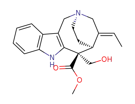 Molecular Structure of 3368-87-4 ((5S)-4-[(E)-Ethylidene]-1,3,4,5,6,7-hexahydro-6-hydroxymethyl-2α,5-ethano-2H-azocino[4,3-b]indole-6β-carboxylic acid methyl ester)