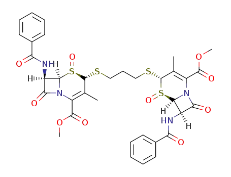 (6<i>R</i>,6'<i>R</i>)-7<i>t</i>,7'<i>t</i>'-bis-benzoylamino-3,3'-dimethyl-5<i>t</i>,8,5'<i>t</i>',8'-tetraoxo-4<i>c</i>,4'<i>c</i>'-propane-1,3-diylbissulfanyl-bis-((6<i>r</i><i>H</i>)-5λ<sup>4</sup>-thia-1-aza-bicyclo[4.2.0]oct-2-ene-2-carboxylic acid) dimethyl ester