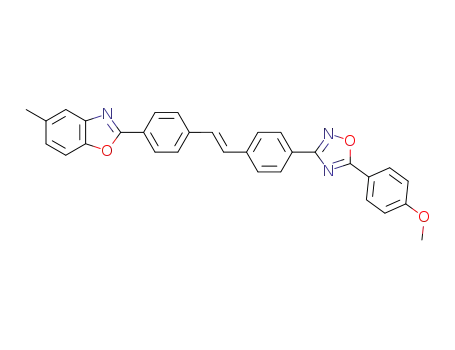 Molecular Structure of 72093-73-3 (Benzoxazole,
2-[4-[2-[4-[5-(4-methoxyphenyl)-1,2,4-oxadiazol-3-yl]phenyl]ethenyl]phen
yl]-5-methyl-)