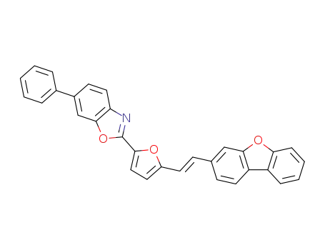 Molecular Structure of 52823-40-2 (2-[5-(<i>trans</i>-2-dibenzofuran-3-yl-vinyl)-furan-2-yl]-6-phenyl-benzooxazole)