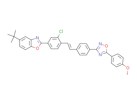 Molecular Structure of 72093-84-6 (5-<i>tert</i>-butyl-2-(3-chloro-4-{4-[5-(4-methoxy-phenyl)-[1,2,4]oxadiazol-3-yl]-<i>trans</i>-styryl}-phenyl)-benzooxazole)