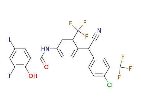 Molecular Structure of 61438-27-5 (Benzamide,
N-[4-[[4-chloro-3-(trifluoromethyl)phenyl]cyanomethyl]-3-(trifluoromethyl)
phenyl]-2-hydroxy-3,5-diiodo-)